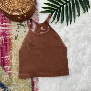 Free People Movement Neutral Brown Ribbed Cropped Happiness Runs Crop Tank XS/S
